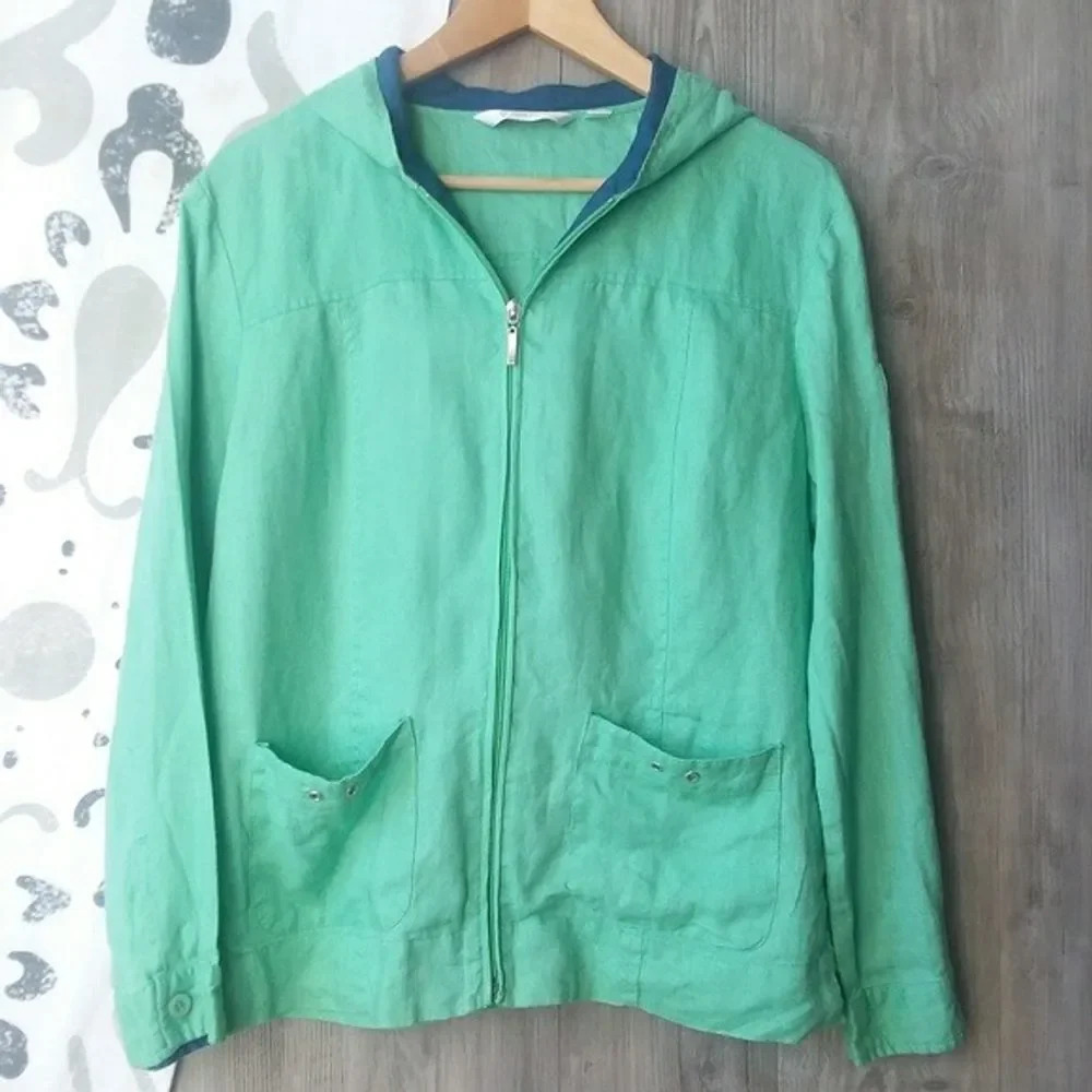 ERIN LONDON | Green & Navy Linen Full Zip Jacket Small